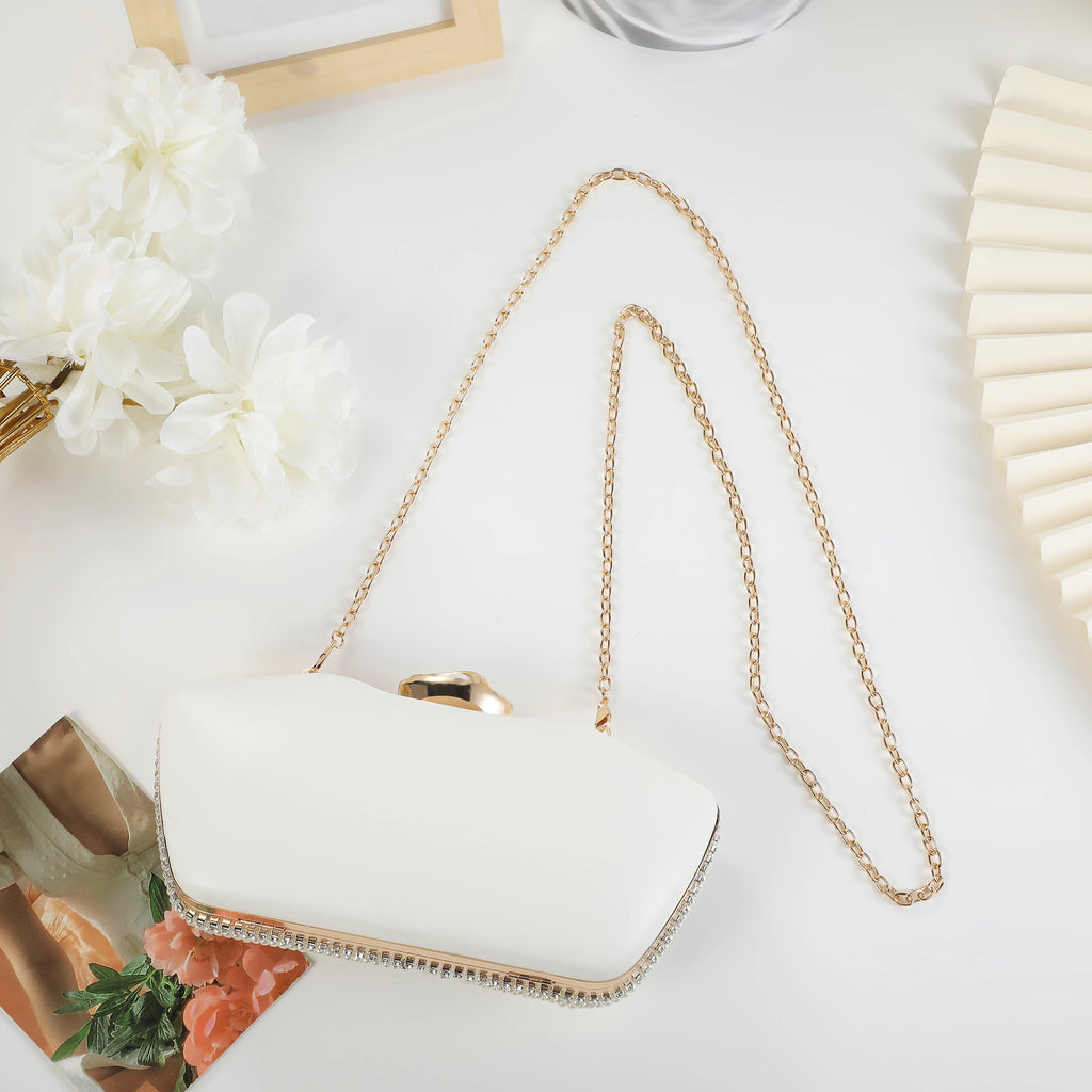Crystal-clear rhinestone pearl clutch luxurious metal chain handbag fashionable wedding bride handbag and evening bag for wome