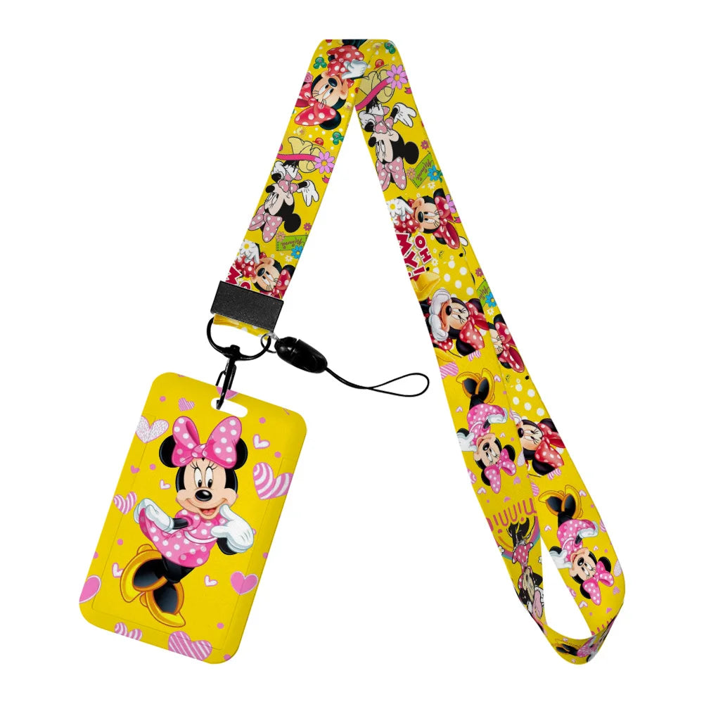 Disney Yellow Series Mickey Minnie Card Holder Work Permit Name Badge with Keychains Student Id Card Lanyard Holder Accessories