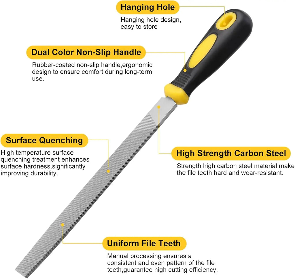 6/8/10 inch High Carbon Steel File, Files Tools for Metal Wood and Stone Trimming, Shaping, Bastard File with Uniform Teeth