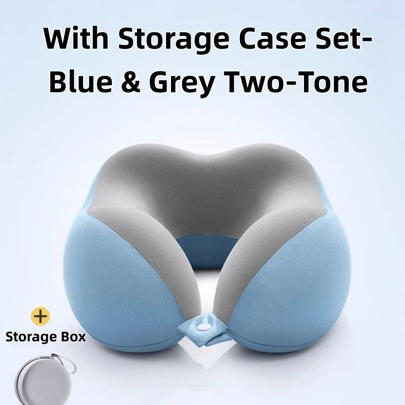 Memory Foam U-Shaped Neck Pillow with Storage Box Portable Travel Neck Support Pillow Airplane Car Office Sleep Cushion