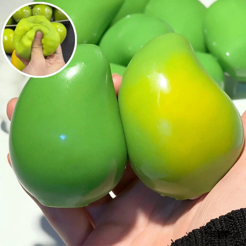 Handmade Crispy Mango Stress Ball Squeeze Temperature Color-Changing Mango Squishy Slow-Rise Fidget Ball ASMR Sensory