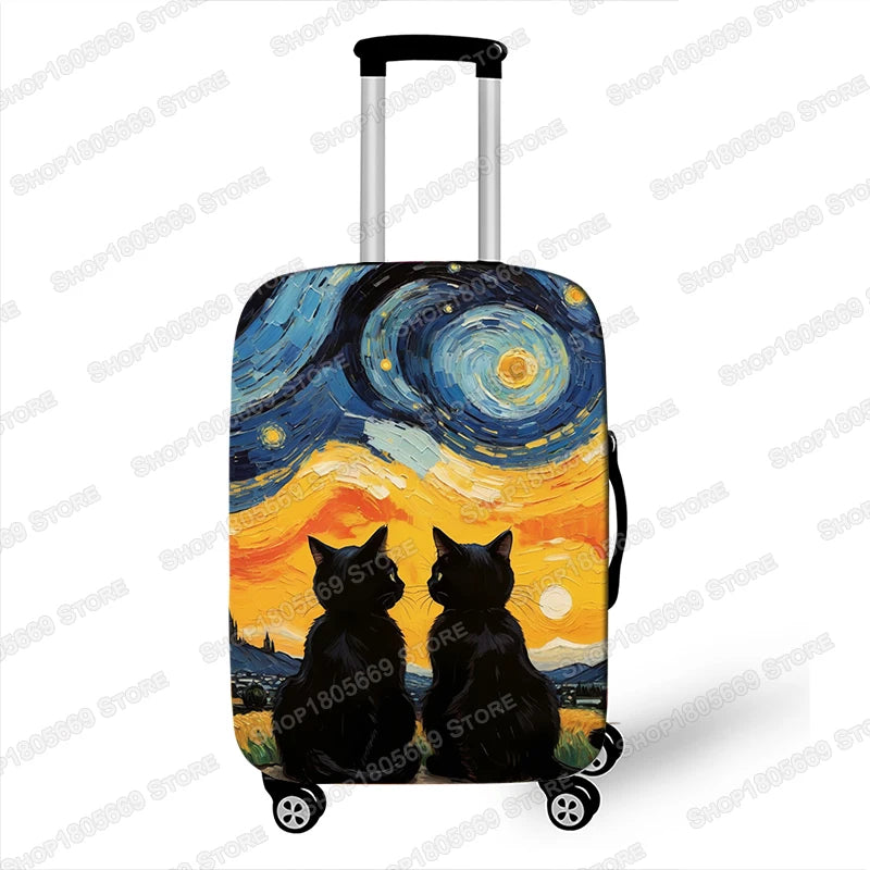 Oil Painting Van Gogh Black Cat Luggage Covers for Travel The Starry Night Suitcase Covers Trolley Case Protective Cover Gift