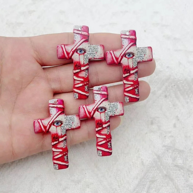 10pcs Halloween Acrylic Cross Ghost Earrings Necklace Accessories DIY Crafts Pendant