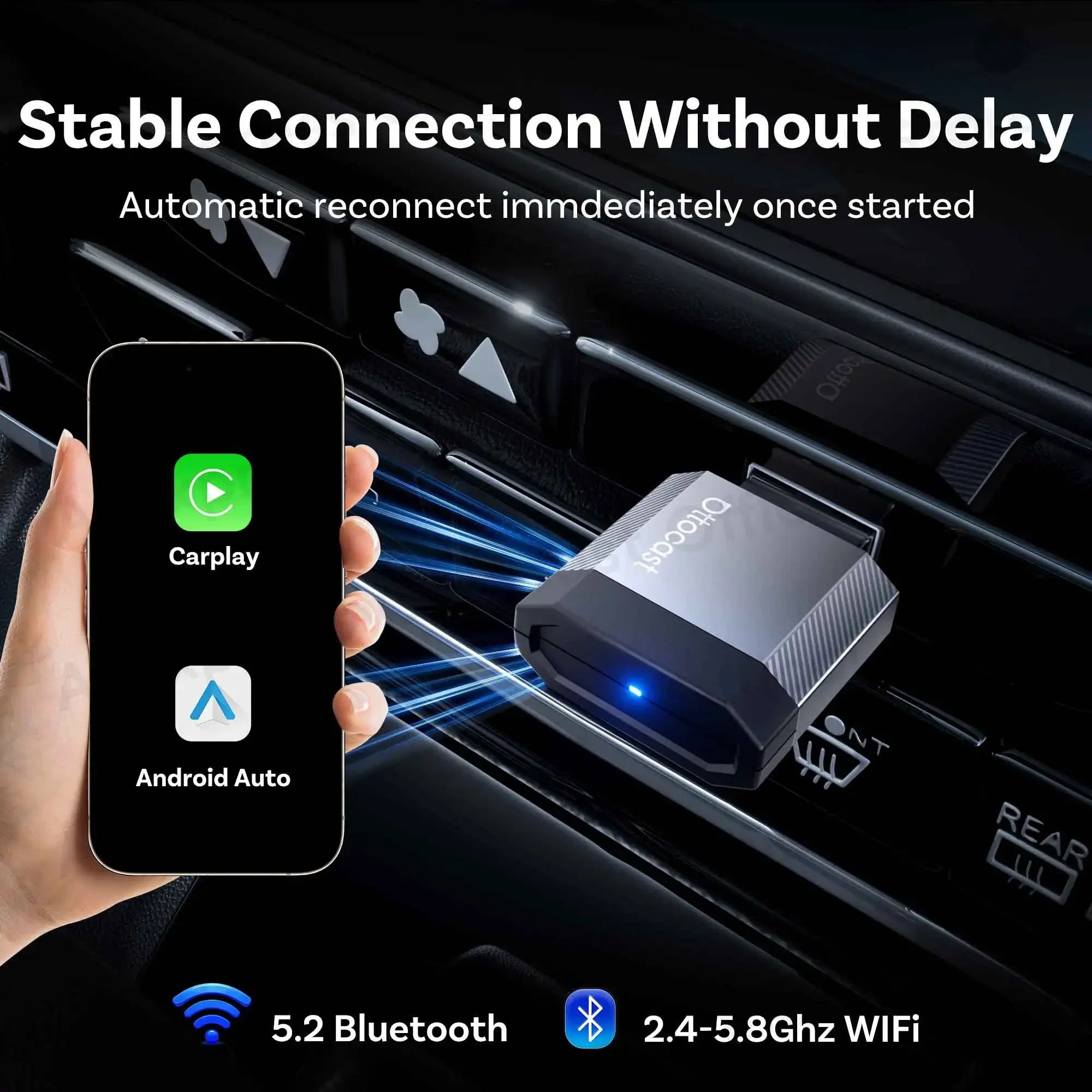 OTTOCAST Mini Nova Adapter 3.0 Wireless CarPlay Android Auto Bluetooth WiFi Car Accessories for Toyota VW Ford Chevrolet Hyundai