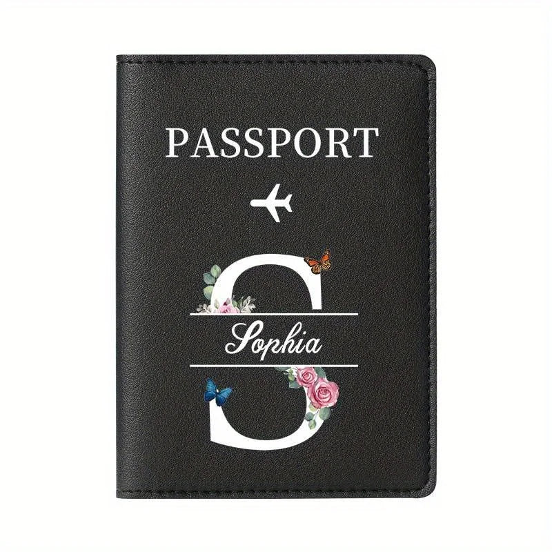 Personalized Custom Black Passport Holder with Custom Name - 26 Letters and Surname. Fashionable Foldable Travel Accessory