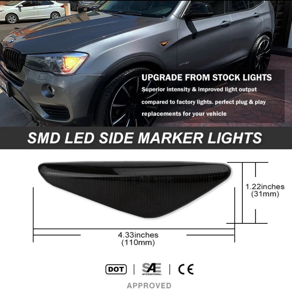 For BMW X3 F25 X5 E70 X6 E71 E72 Error Free Amber Sequential Blinker LED Car Front Fender Side Marker Turn Signal Lights 12V