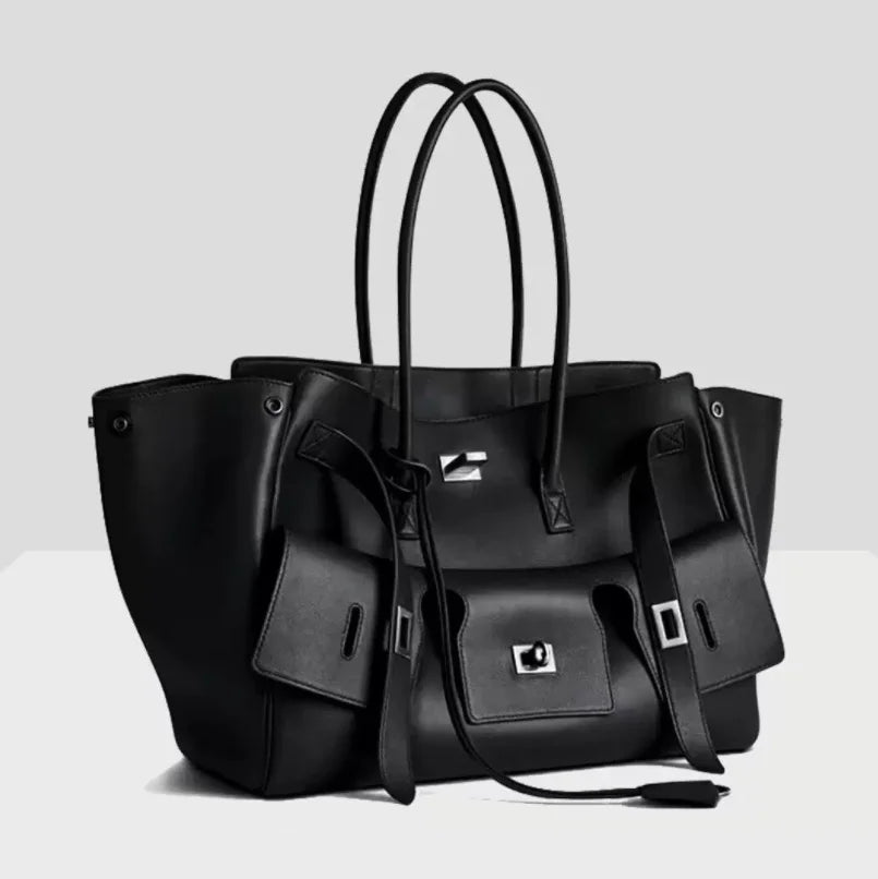Luxury Soft Leather Tote Bag Brand Texture Lock Wing Bag Solid Color Simple New Horizontal Square Bag Women's Commuter Handbag