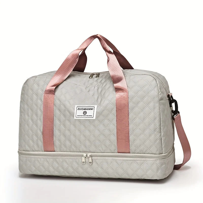 Casual nylon travel luggage bag,  large capacity sports and fitness storage, multi pocket portable weekender overnight bag