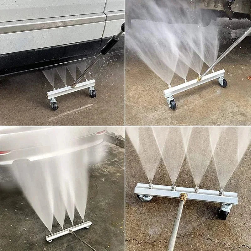 Wheeled Undercarriage Washer 4 Spray Nozzles Pressure Washer Chassis Cleaner 1/4 Quick Plug Car Under Frame Cleaning Accessory