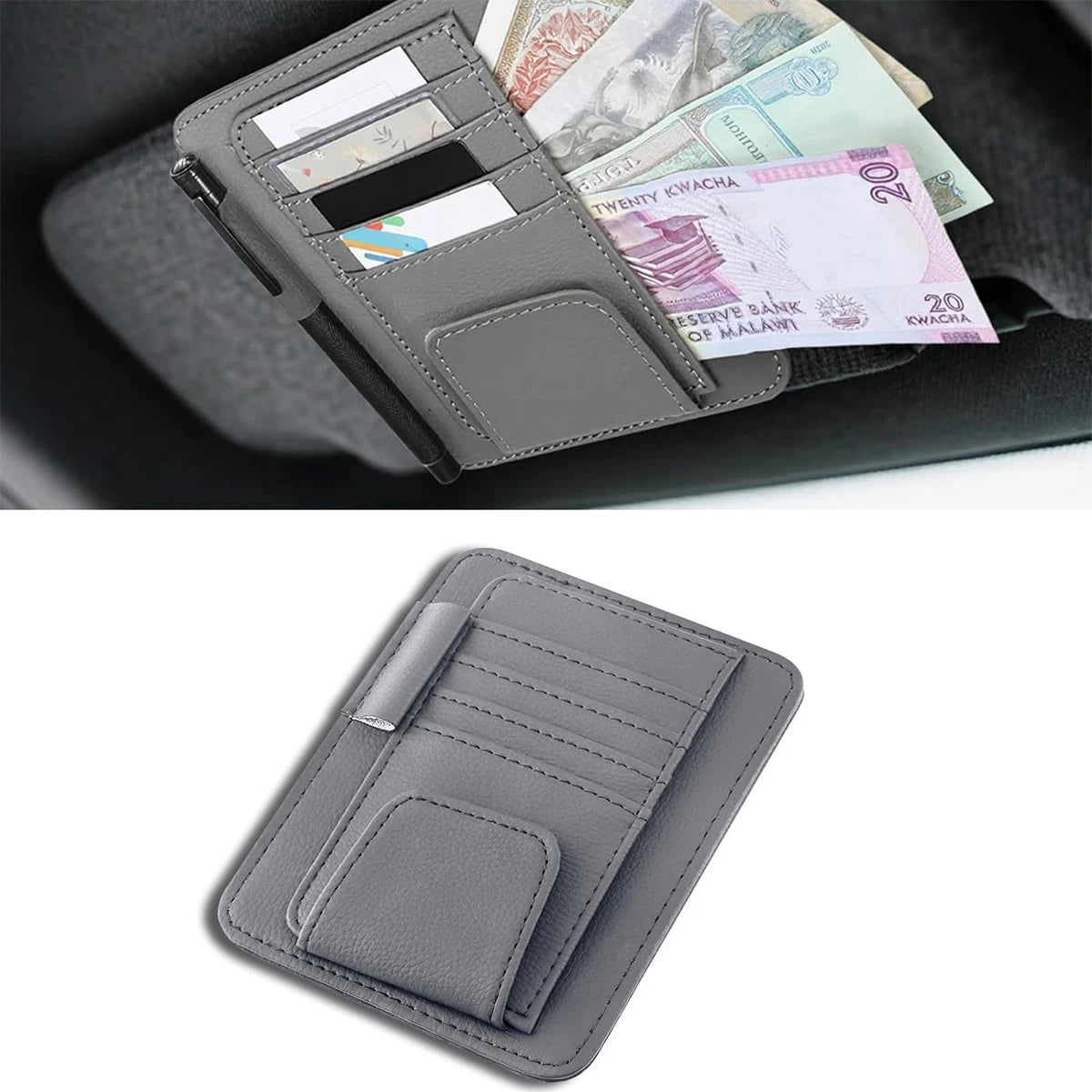 Car Sun Visor Storage Organizer, Multi-Card Slot Vehicle Holder with Eyeglasses & Pen Pocket for Neat Car Interior Storage