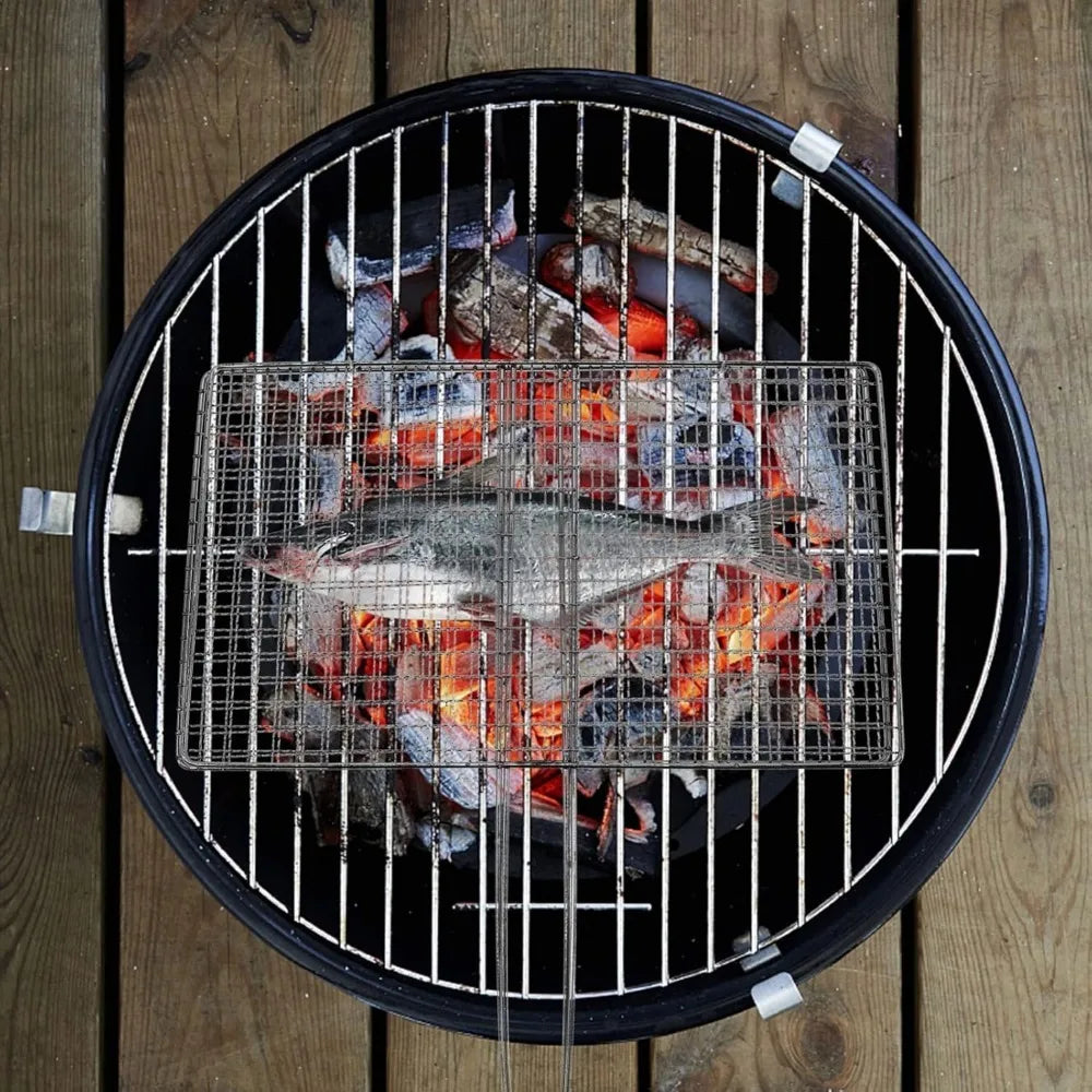BBQ Fish Grill Basket, Picnic Barbecue Stick,Stainless Steel Vegetable Grilling Basket,Outdoor Grill Accessories,Barbecue Skewer