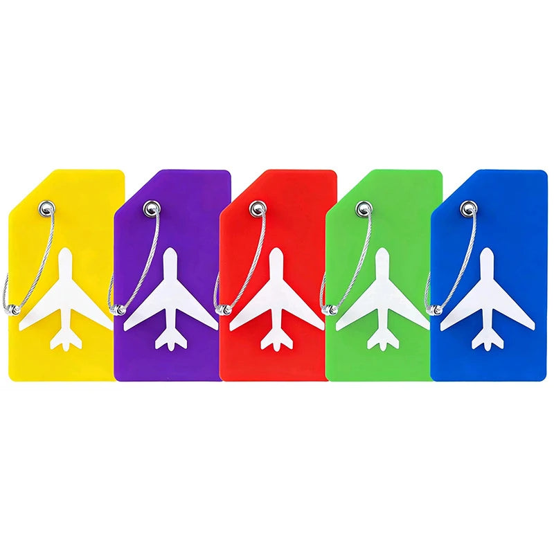 2/5PCS Silicone Travel Luggage Tag Airplane Design Suitcase Bag Identifier Bright Color with Steel Wire Loop Name Card Daily Use