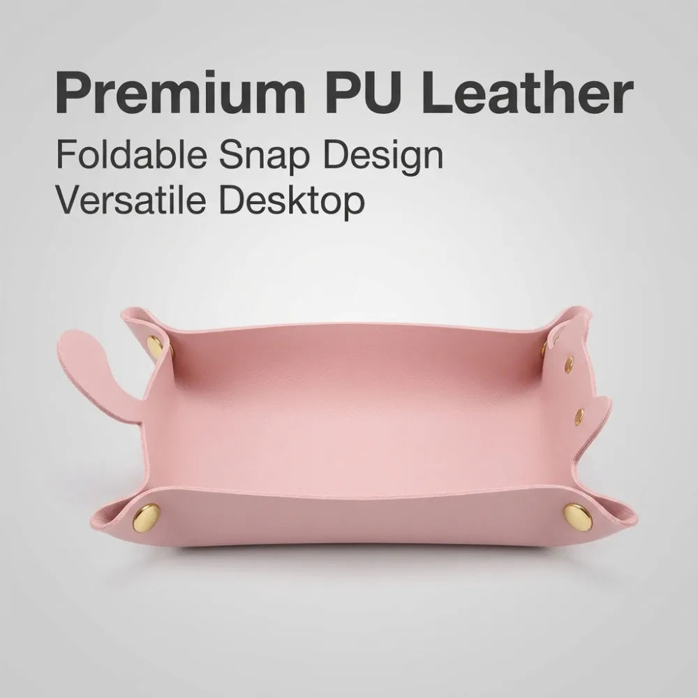 New Cute Cat Dice Tray with Metal Clasp Large Capacity Foldable for Easy Portable Desktop Storage with Artificial Leather Tray