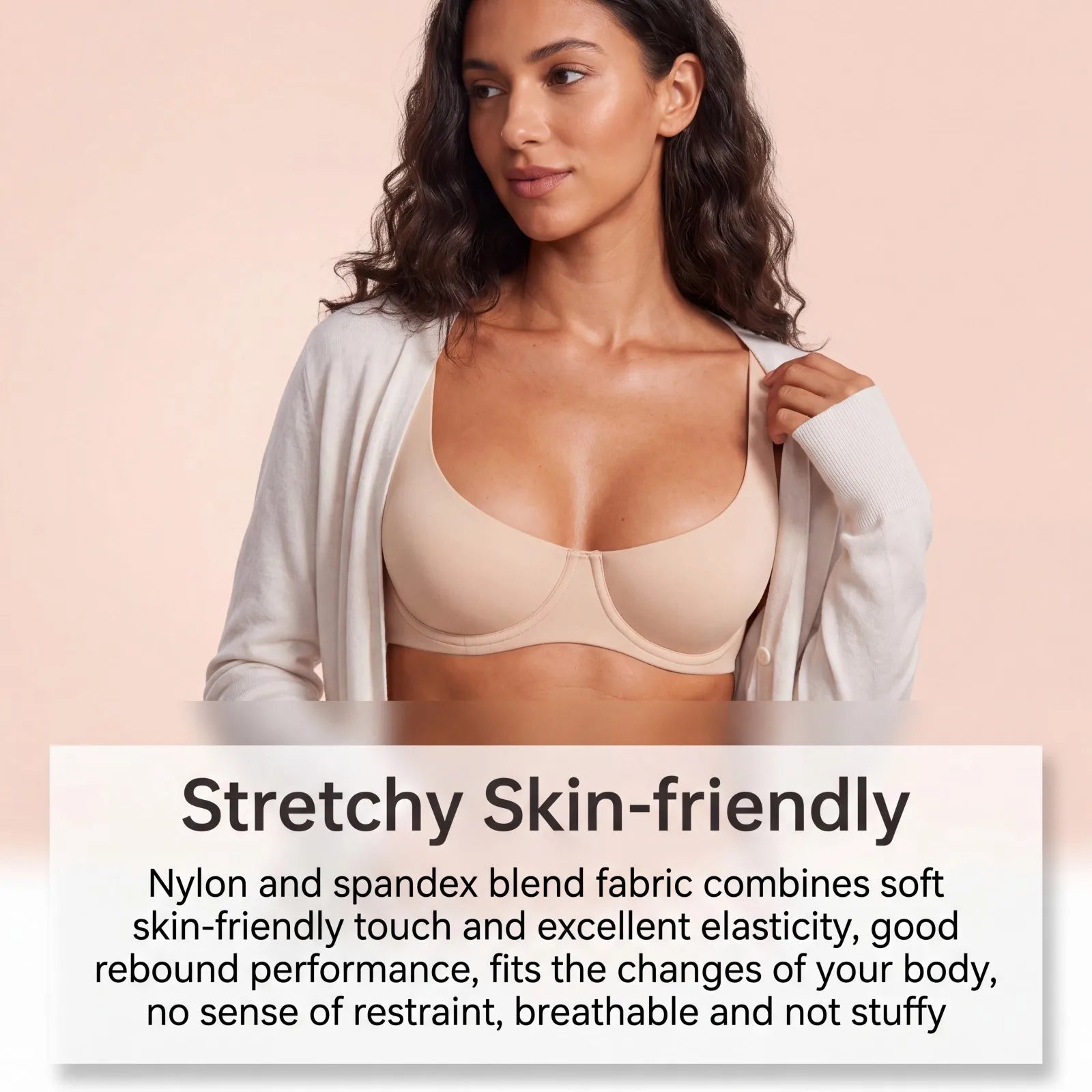 Women Naked Feel Bra Underwire Unpadded Nylon Lift Support Wide Shoulder Straps Pressure Relief Seamless Daily Outfit Comfort Br