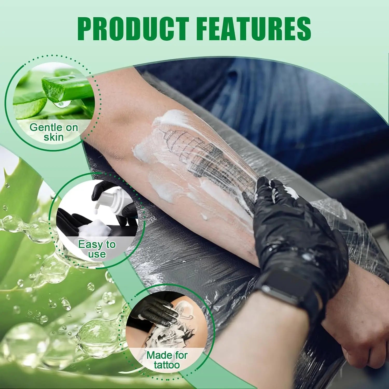 Tattoo Cleaning Soap Ink Tattoo Care for Fresh Tattoos Gentle Sulfate Free Tattoo Green Soap, Soothing Daily Wash for New Ink