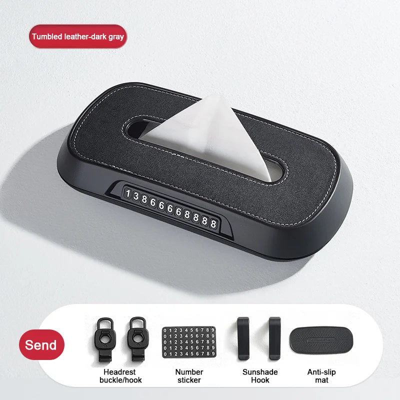 SEAMETAL Leather Car Tissue Box Phone Number Label Car Sun Visor Hanging Container Paper Towel Holder Paper Rack Storage Bag