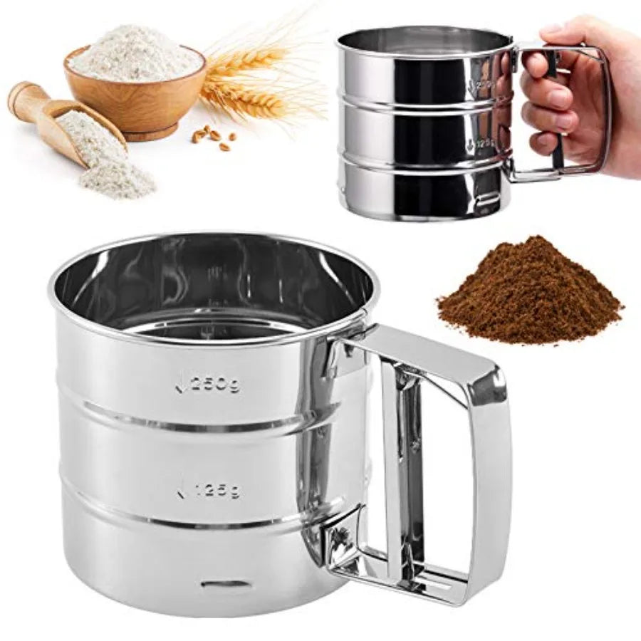 Flour sieve stainless steel material manufacturing, Coffee Sieve Cup, Semi Automatic 2 Cup Sifter for Baking Fine Mesh Pastry S