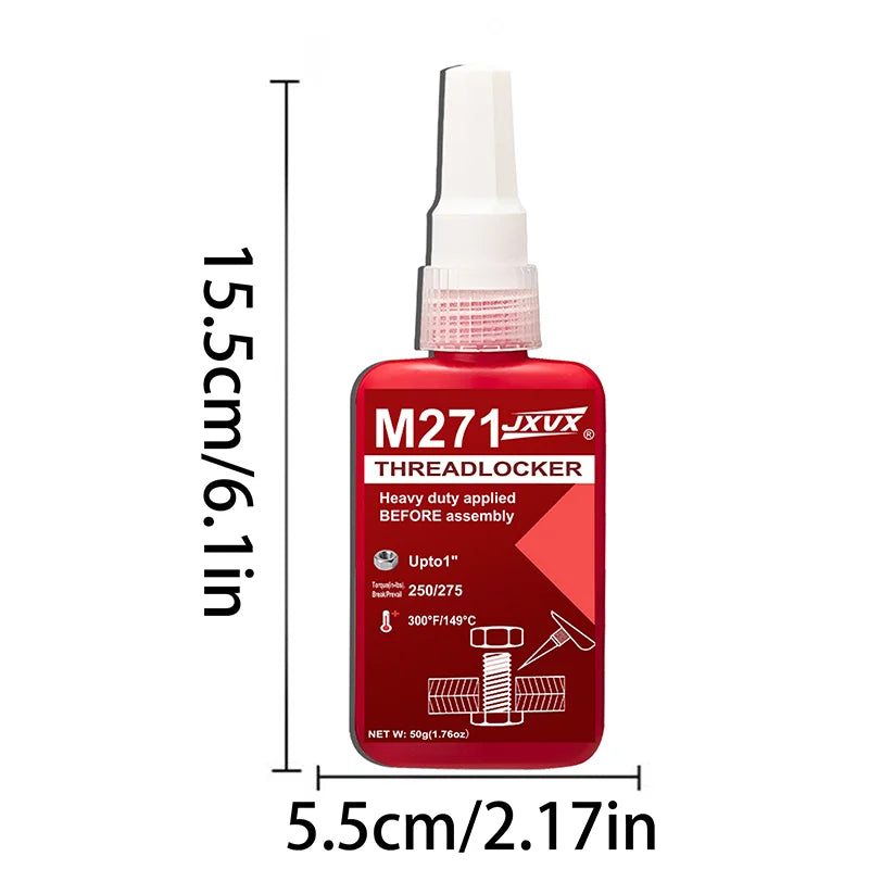 50g Medium Strength Red Threadlocker Anaerobic Adhesive, Red Metal Adhesive Thread Locking Agent Is Suitable for Nuts, Bolts and Fasteners to Prevent Loosening.