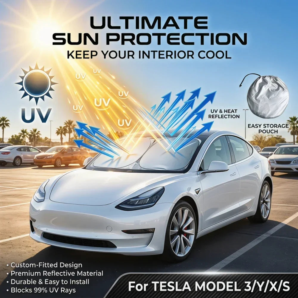 High-Efficiency Folding Windshield Sunshade for Tesla Model Y 3 Heat Block Sun Protection Visor Accessories