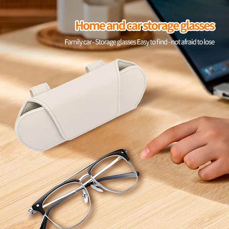 Luxurious Leather Car Magnetic Glasses Case Sun Visor Sunglasses Bag One-Hand Glasses Holder for Most Car Interior Accessories