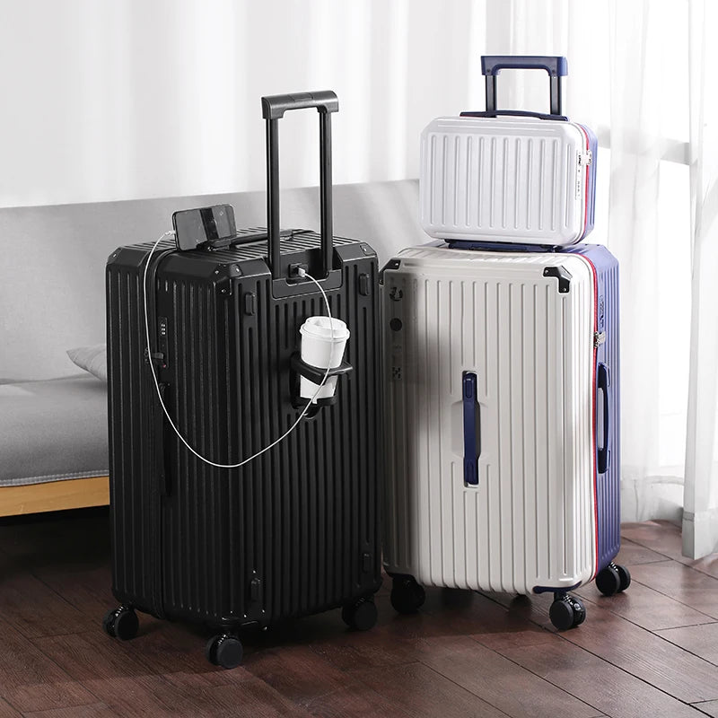 Combination Travel Suitcase Set Large-Capacity Durable Luggage With Cup Holder USB Charging Adapter Rolling Wheel Suit Case