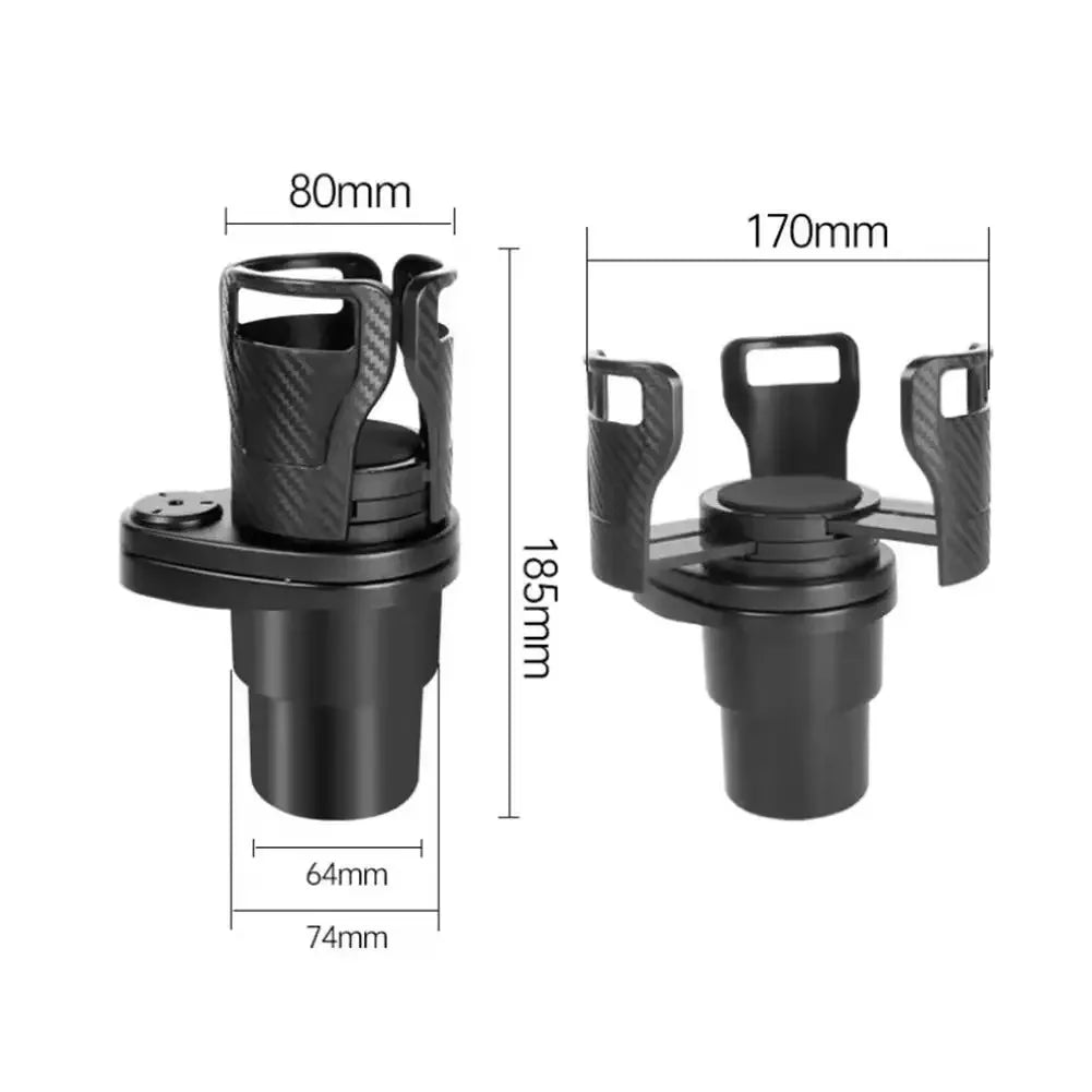 Double-Deck Car Cup Holder 360° Rotating Split Design Adjustable 73-150mm for Truck SUV Center Console with Sponge Pad