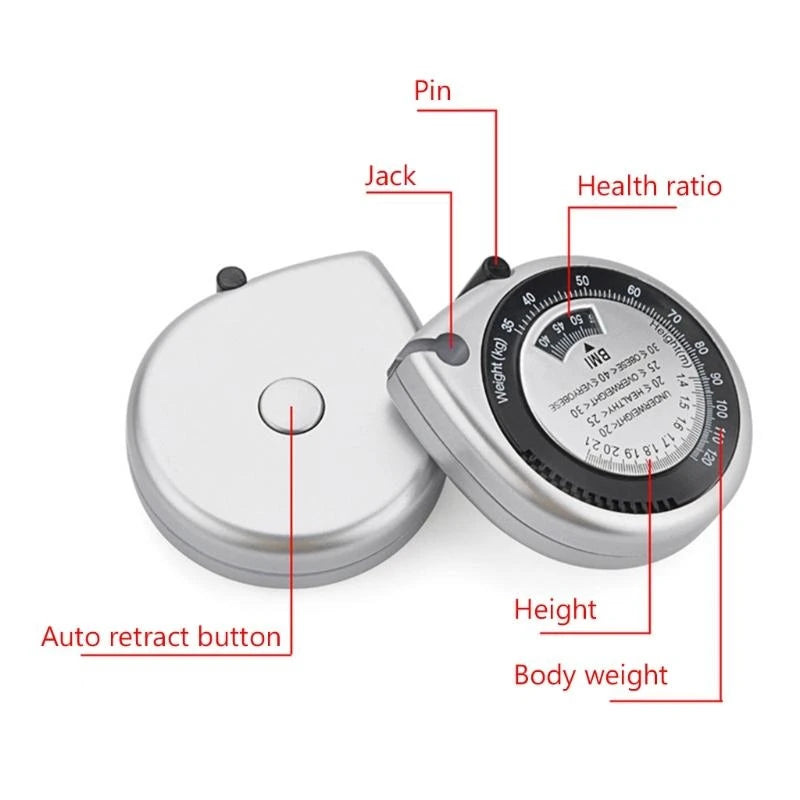 150cm/60inch BMI Calculator with Push-Button Retract Design BMI Measuring Tape