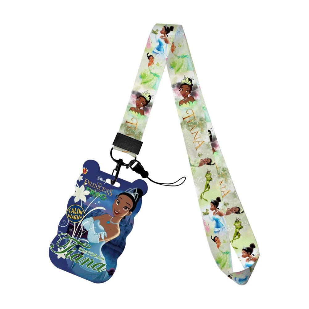 Disney The Frog and Princess Tiana Card Holders Lanyards Girls Door Card Case Hanging Rope Badge Holder Neck Strap Card Holder