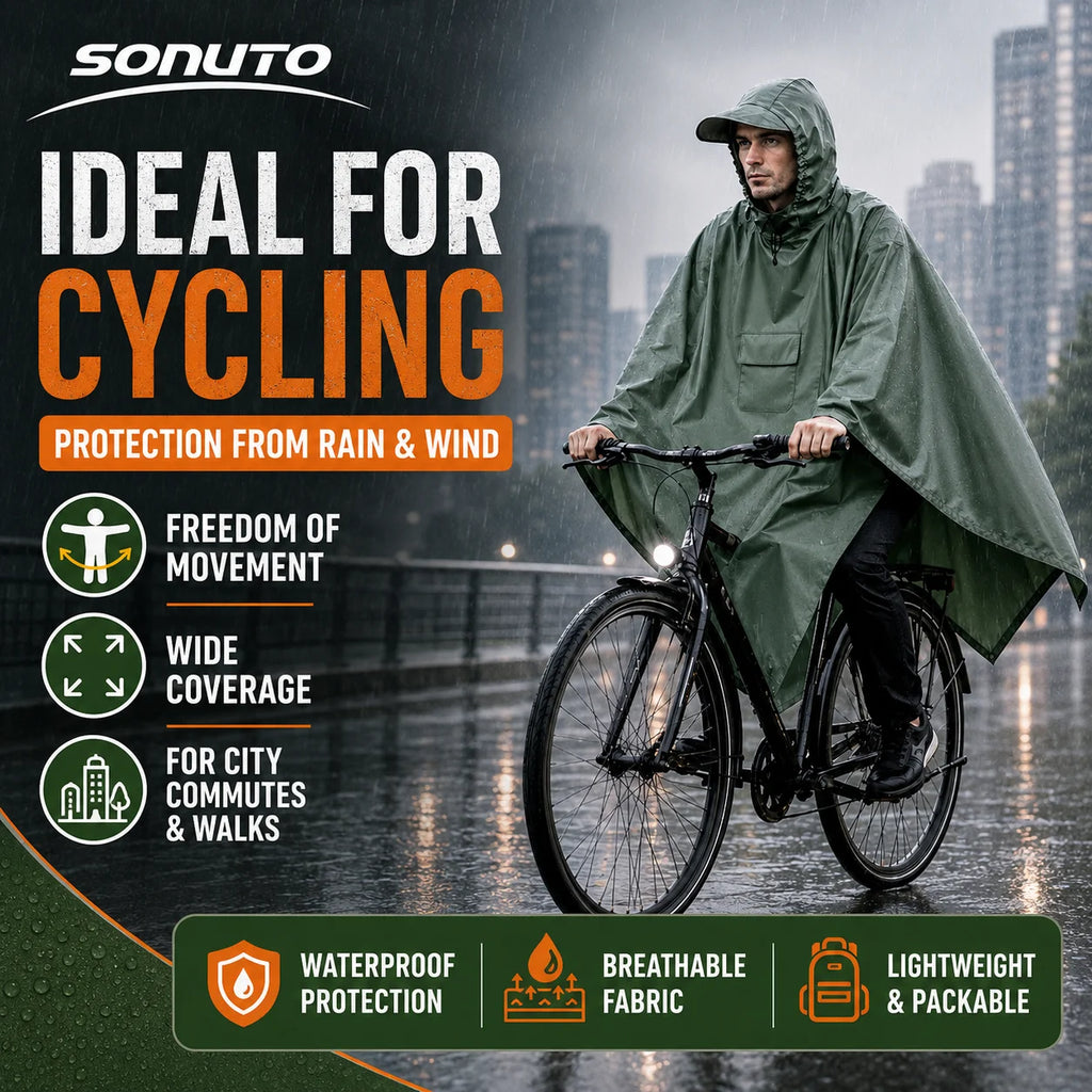 Sonuto Multifunctional Waterproof Camping Mat Rain Poncho Hooded Tarp Tent Ground Footprint Pack Cover Hiking Outdoor Shelter