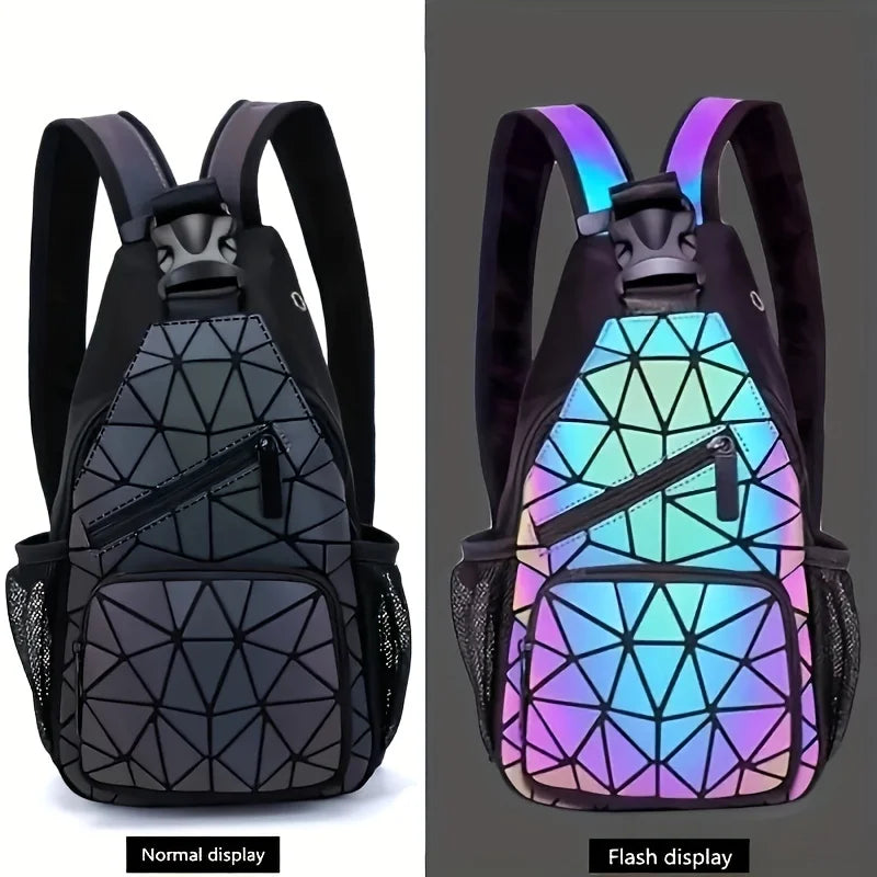 Geometric Luminous Backpack, Holographic Reflective Bag, Women's Large Capacity Crossbody Bag