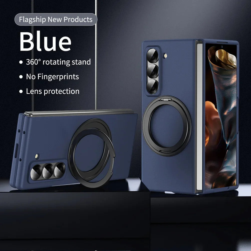Luxury Rotatable Magnetic Ring Protective Case for Samsung Z Fold 8 Ultra Fold 7 6 5 Cover Built-in Glass Screen Protector Funda