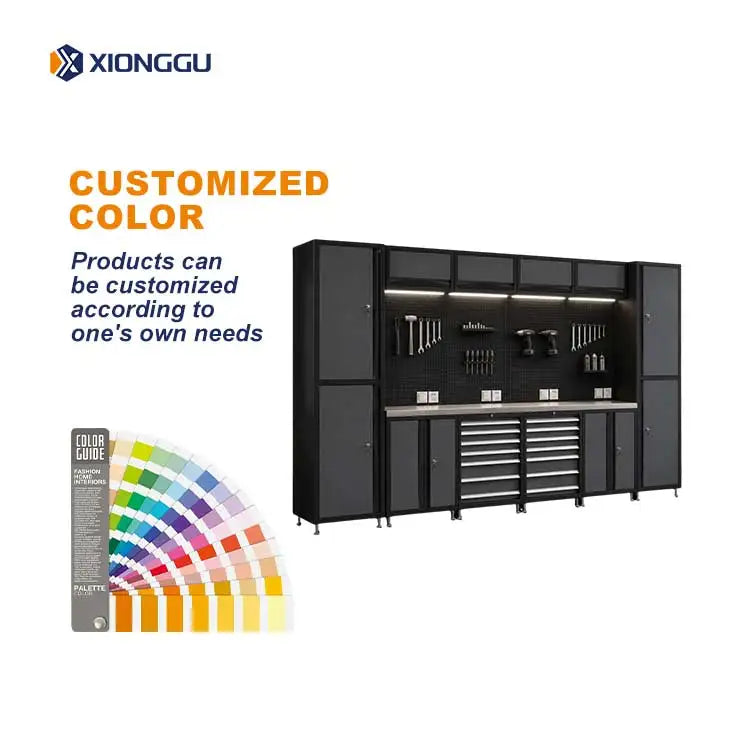 Heavy Duty Industrial Garage Workbench With Pegboard Tool Storage System Modular Cabinet For Automotive Workshop Maintenance