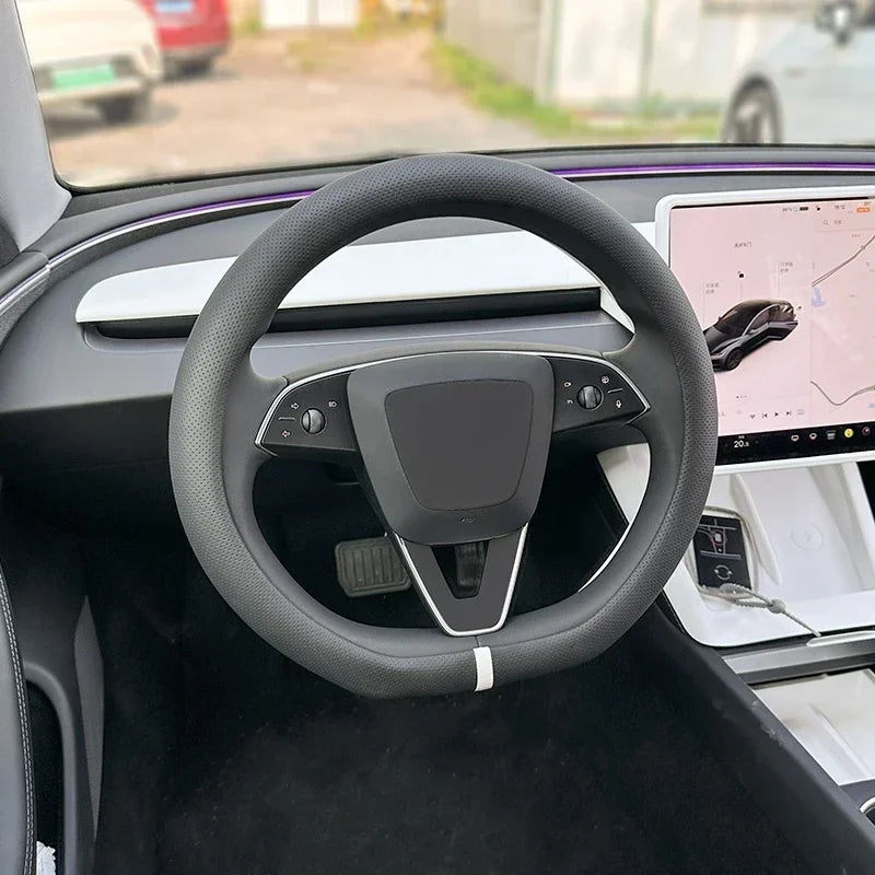 PU Leather Steering Wheel Cover for Tesla Model Y Juniper Anti Slip Steering Replacement Protect Cover Interior Accessories