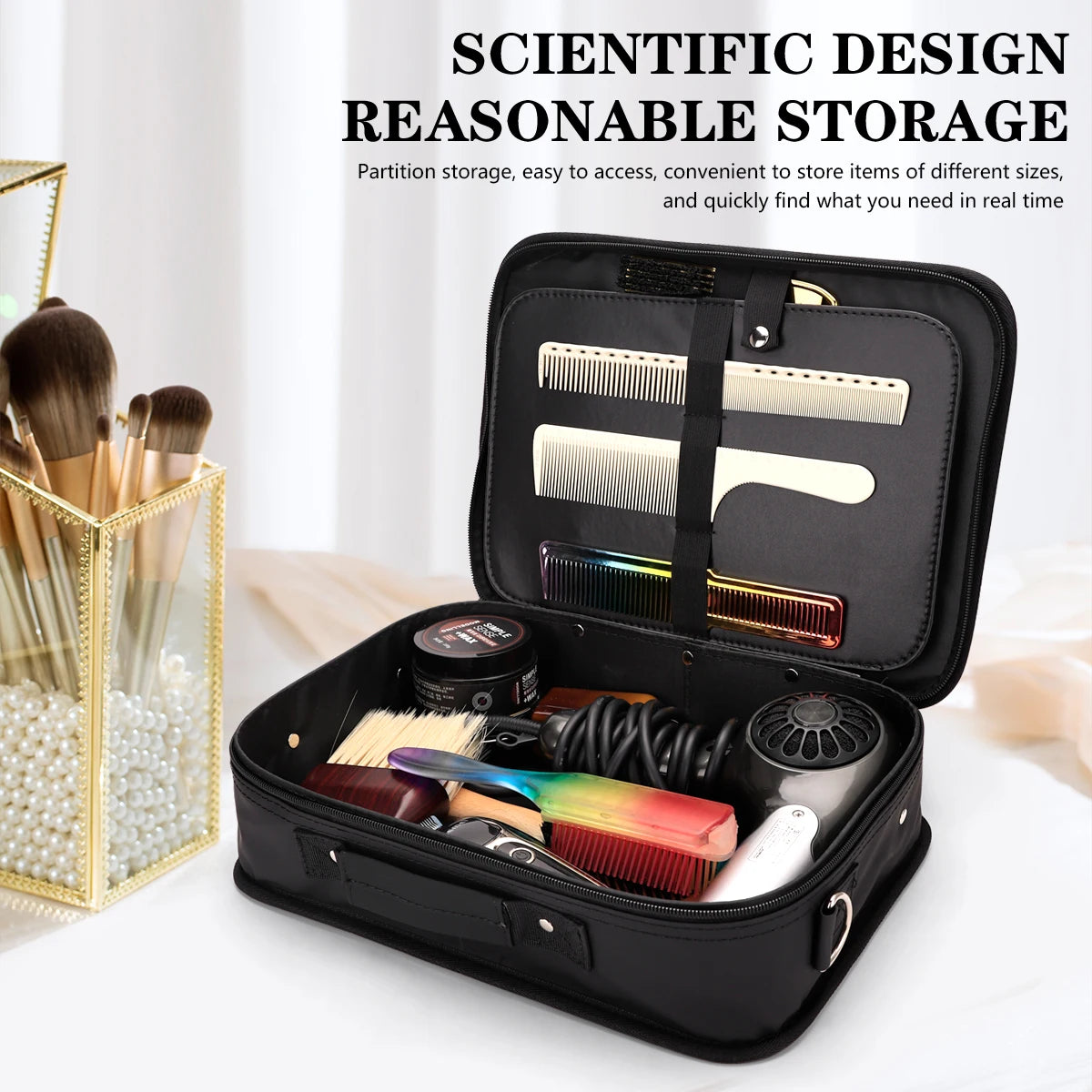 Large Capacity Barber Tool Storage Bag Multi-Function Organizer for Haircut Scissors Clippers Combs Styling Tools Valise Case