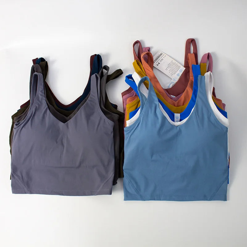Classic women's 2-piece yoga outfit: U-shaped camisole top & high-waisted nude-feel leggings, suitable for fitness and workout.