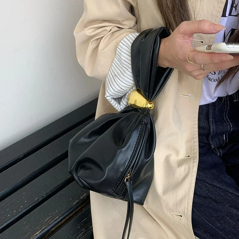 NamcheBarwa Design Mini Pu Leather Dumpling Niche Clutch Bags for Women Fashion Knotted Female Retro Shoulder Bag Wrist Handbags
