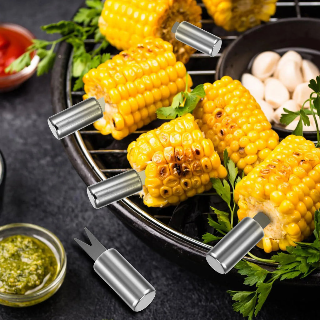 10PCS Stainless Steel Corn Holders Design Corn Cob Holders BBQ Forks Skewers Corn on The Cob Cooking Parties Camping Tool