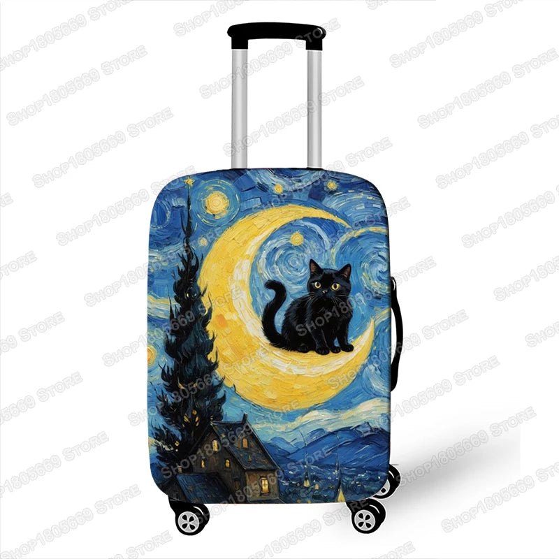 Oil Painting Van Gogh Black Cat Luggage Covers for Travel The Starry Night Suitcase Covers Trolley Case Protective Cover Gift