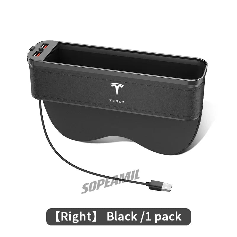 Car USB Charging Multifunction Crevice Storage Box Seat Gap Box For Tesla Cybertruck Roadster Model 3 Model Y Model S Model X