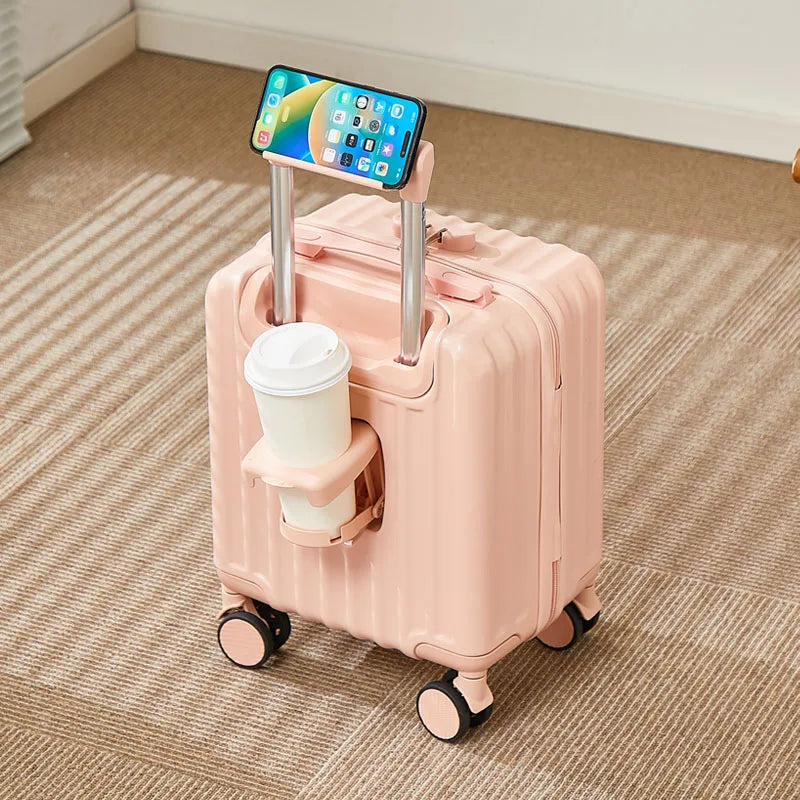 14 Inch Portable Luggage with 3 Extension Handles Carry-On Bag Lightweight Travel Suitcase with Cup And Phone Holder Suitcase