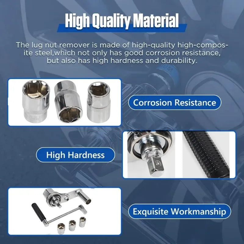1/2" 17mm 19mm 21mm Torsional Torque Multiplier Wrench with Carrying Case Lug Nut Remover Type Car Tire Disassembly Labor-Saving