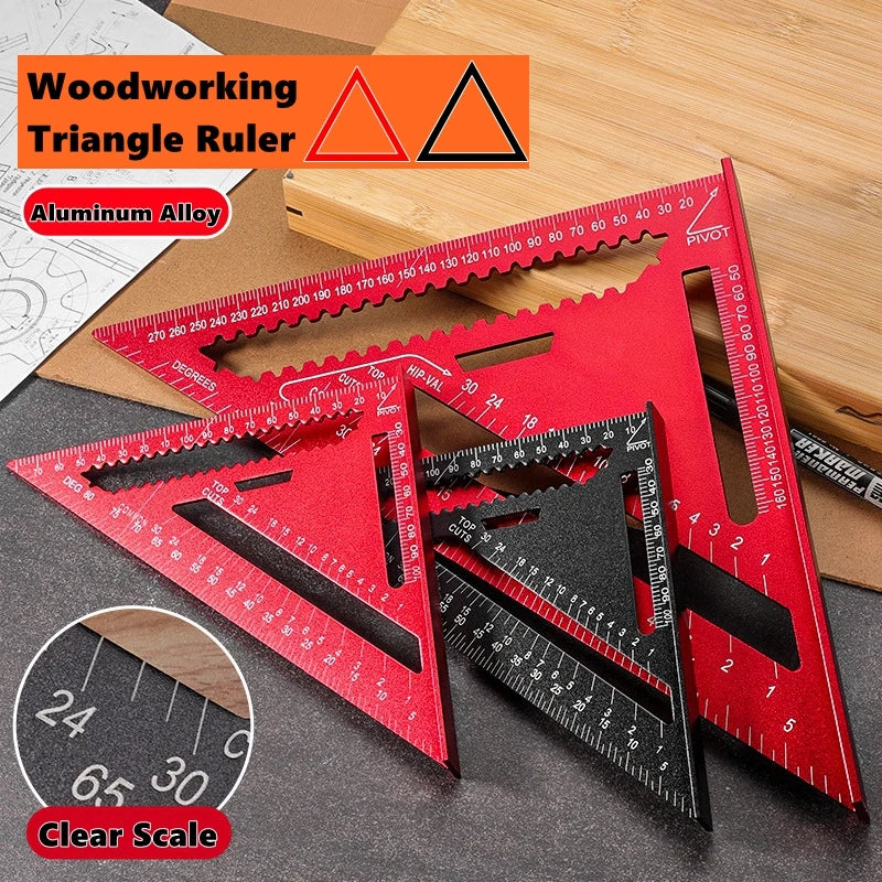 Woodworking Aluminum Alloy Triangle Gauges Multi-function Measuring Gauging Tools Marker Angle Ruler 7/12inch Metric and Imperia