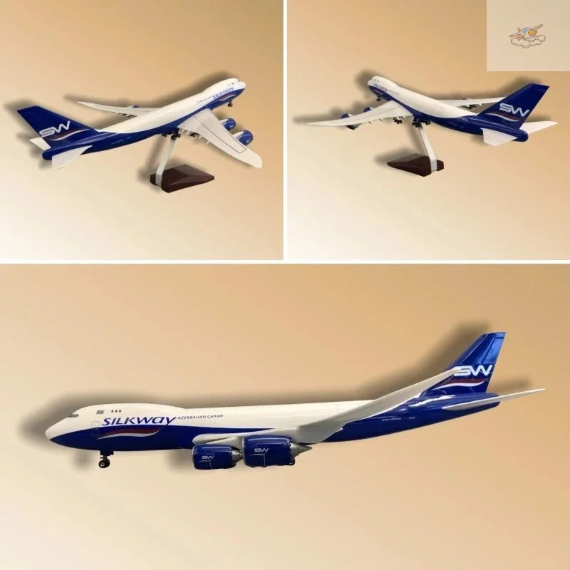 Hang Kun Azerbaijan Airlines Boeing 747 Freighter 1/85 Scale Die-Cast Resin Aircraft Model with Base Approx. 18.5 inches Long