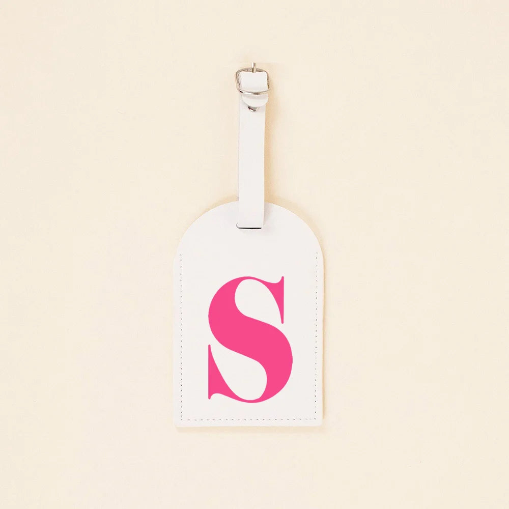 Rose Pink Initial Monogram Luggage Tag Bachelorette Party Favors Girls Trip Travel Gift PU Leather for Suitcase Baggage Handbag