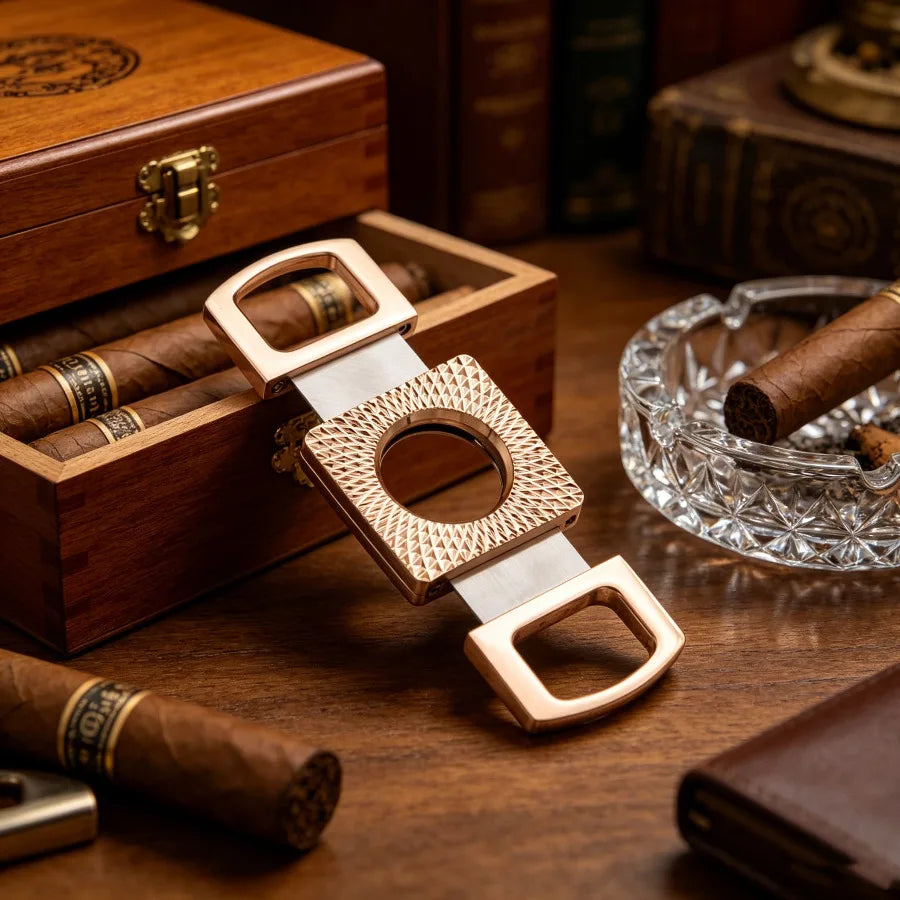 Luxury Cigar Cutter with Double Stainless Steel Blades, Precision Clean Cut Portable Cigar Scissors, Ideal Gift for Cigar Lovers