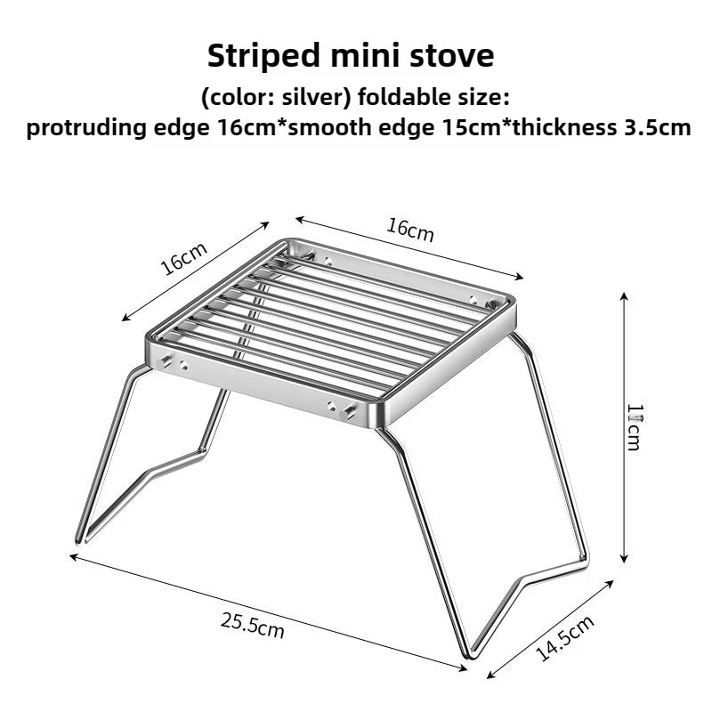 Stainless Steel Camp Stove Set -Folding Pot Rack & BBQ Grill Combo - Includes Kettle Bracket&Cooking Mesh for Outdoor Adventures
