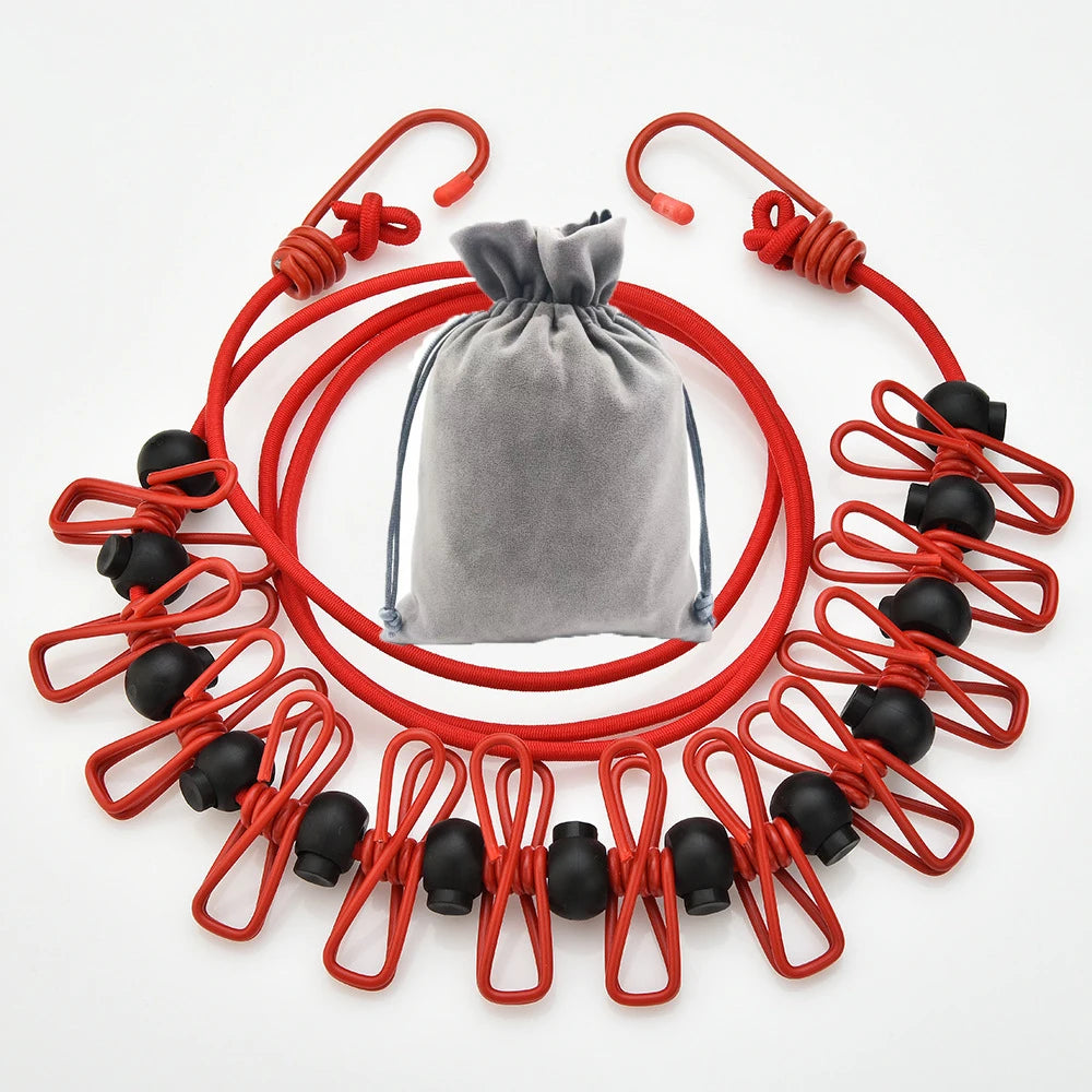 Retractable Portable Clothesline for Travel with 12 Clothes Clips, Indoor Outdoor Laundry Drying Line for Camping