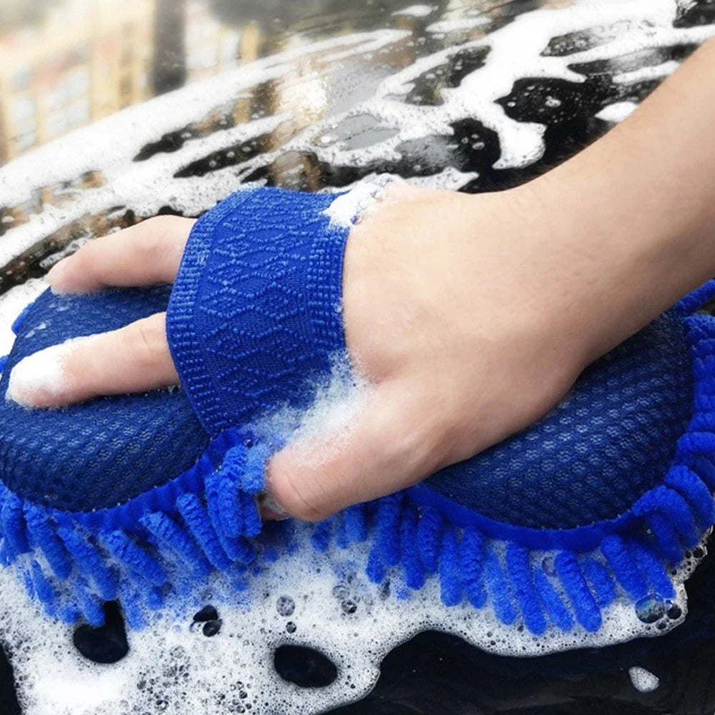 1pc Blue Microfiber Chenille Car Wash Sponge Cleaning Pad Auto Care Tool Accessories