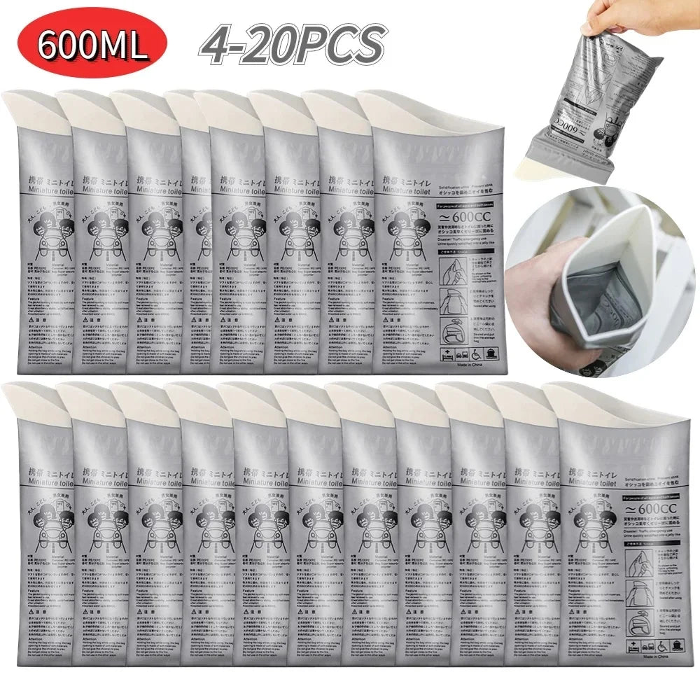 4-20PCS Outdoor Emergency Urine Bags 600ml Disposable Travel Mobile Toilet Portable Urinal Bag for Female Baby Male Vomiting Bag