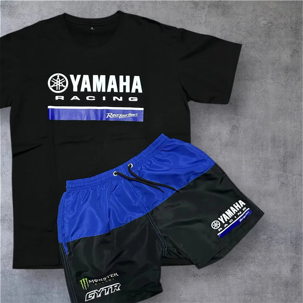 2026 New Yamaha Motorcycle Racing Team Set Men's Oversized Breathable Quick Drying Sports Set Super Motocross T-Shirt Shorts ﻿